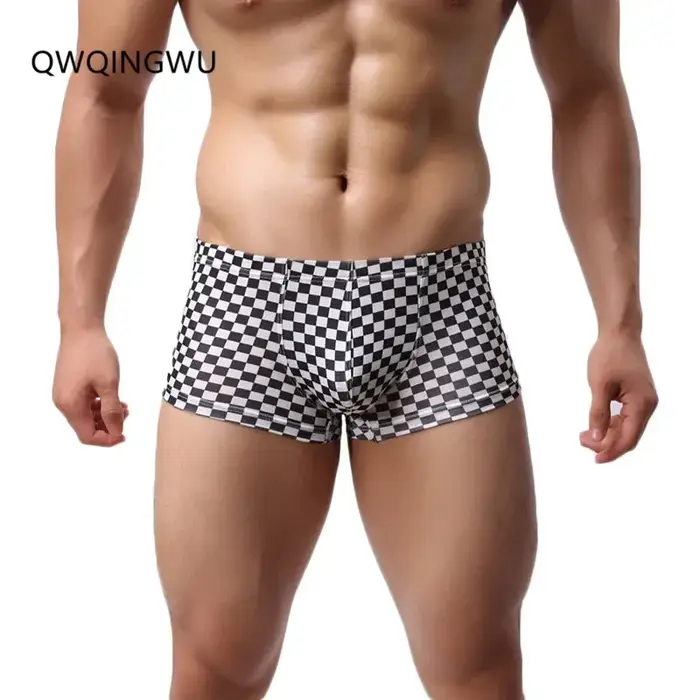 Boxer de Marque en Coton pour Homme, Sous-Vêtement Respirant à Carreaux, Doux