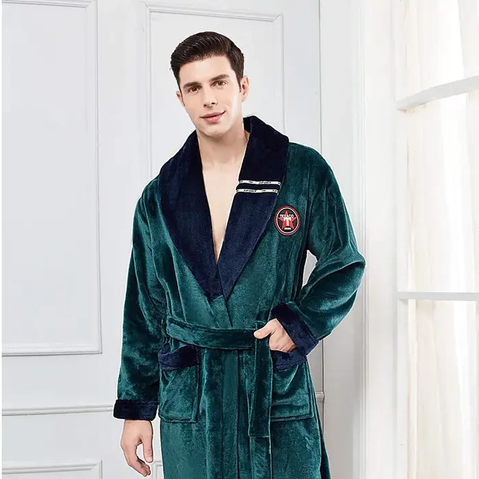 Haute qualité hommes Robe hiver peignoir mâle longue épaisse chaude Terry polaire serviette