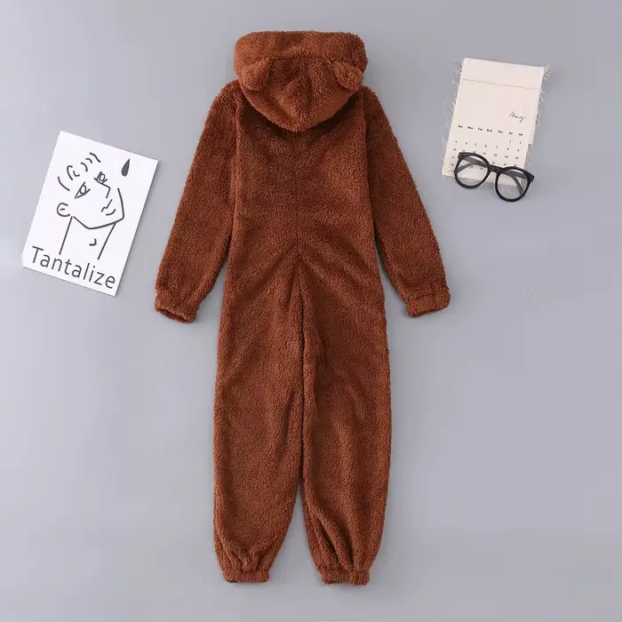 Femmes polaire Oneseies fermeture éclair à capuche Pyjamas barboteuses vêtements de nuit confortables