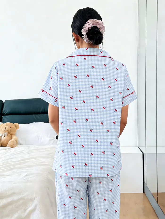 Pyjama femme, col boutonné