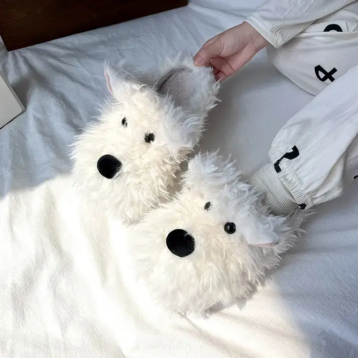 Chien chiot pantoufle femmes maison thermique floue mignon hiver chaud fourrure en peluche intérieur paresseux femme