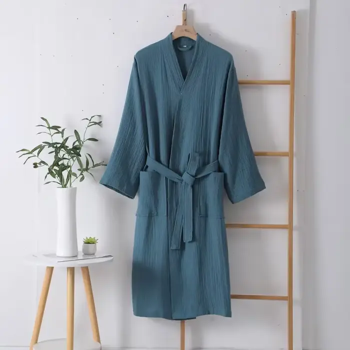 Peignoir à manches longues en coton multicolore pour hommes et femmes, vêtements de maison absorbant
