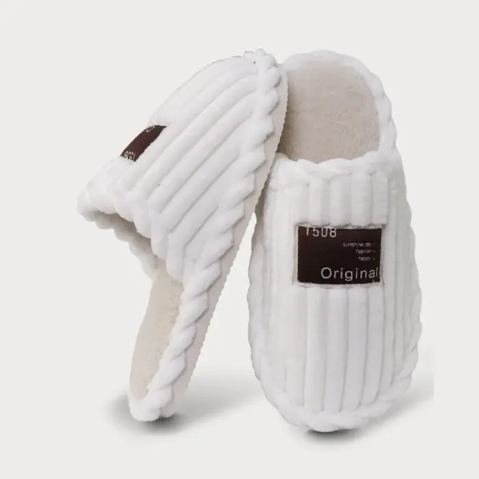 Pantoufles d'intérieur en velours côtelé pour femme, légères, à semelle souple, chaudes, en coton, a