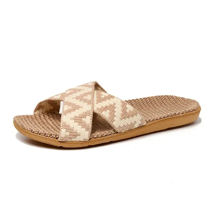Chaussons en lin de style ethnique décontracté, antidérapants, patchwork de lin, chaussons plats, do