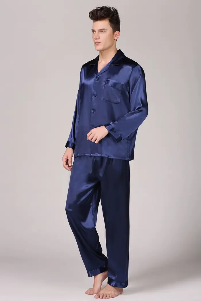 Ensemble pyjama en satin pour homme, vêtements de nuit décontractés pour homme, robe de nuit, chemis