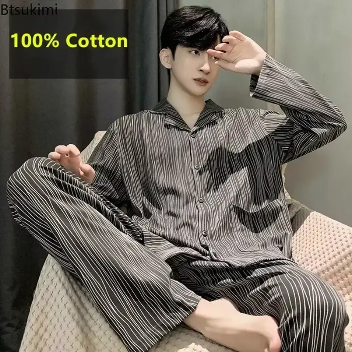 Ensembles de pyjamas pour hommes 2026 – Nouveauté 100 % coton