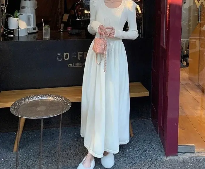Robe tricotée de style doux pour femme
