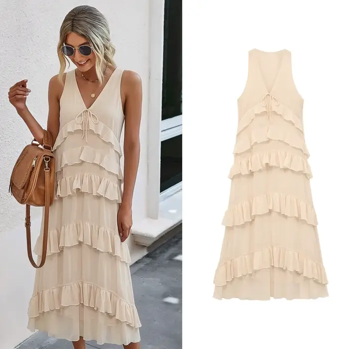Robe midi élégante beige pour femme
