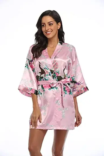 InjKimono-Robe Longue en Satin pour Femme