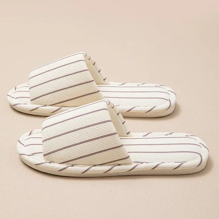 Pantoufles plates à rayures pour femmes, chaussures souples en lin pour la maison, printemps-été, sa