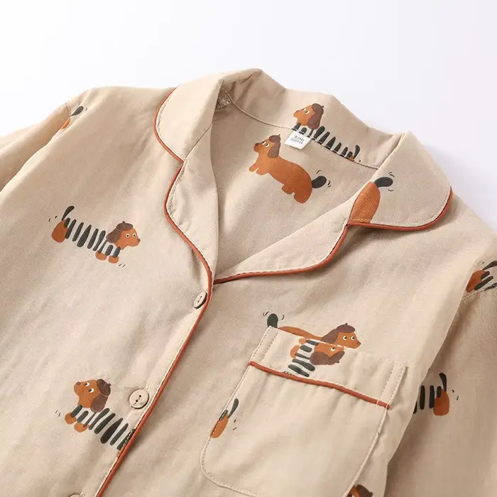 Nouvel ensemble de pyjama couple printemps-automne 2026 en gaze 100 % coton