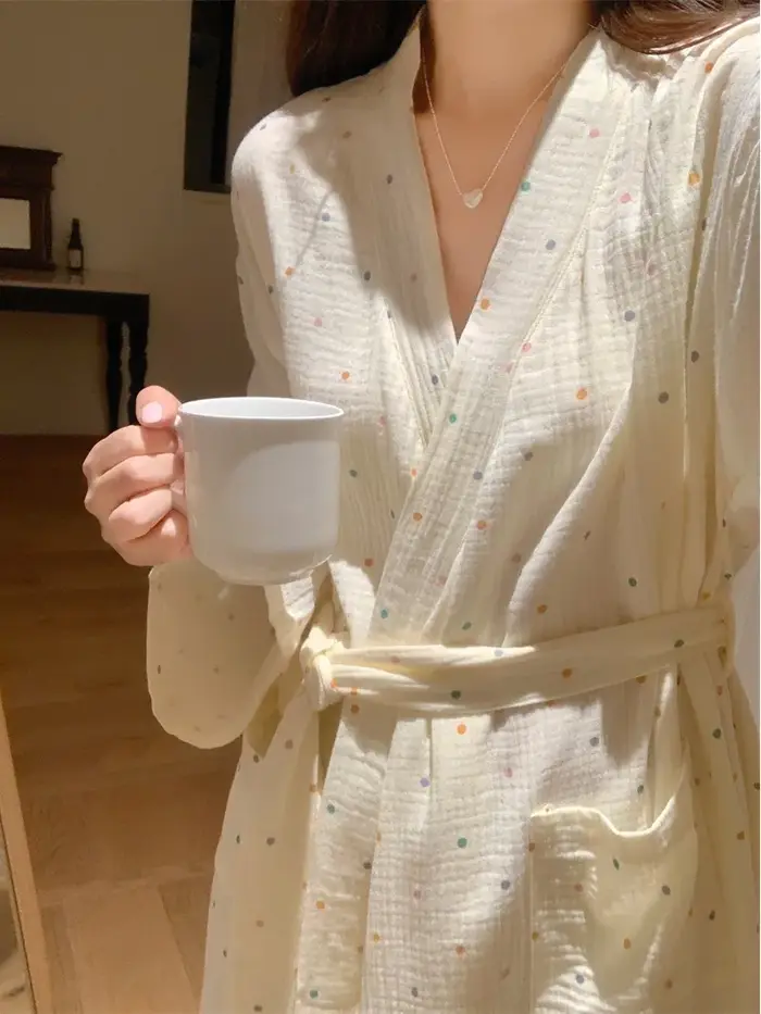Robe de nuit simple et fraîche à imprimé pois pour femmes, nouvelle couleur abricot, vêtements de ma