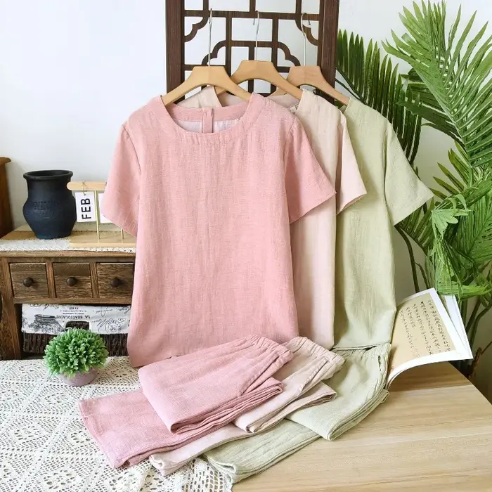 Ensemble pyjama minimaliste japonais en mélange de coton et de lin