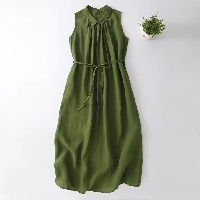 Robe sans manches en coton et lin pour femme, nouvelle collection été, style français, coupe ample, 