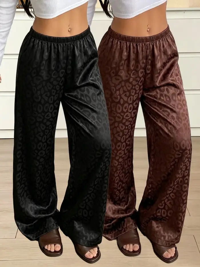 Nouvel ensemble de pyjama pour femme à imprimé léopard, taille élastique, décontracté, ample, 2 pièc