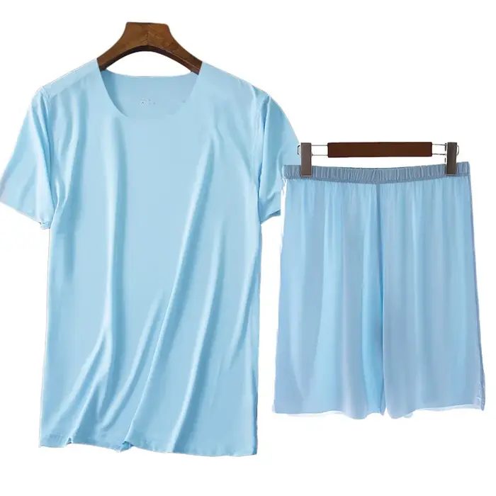 Hommes glace soie Pyjamas solide chemise et pantalon 2 pièces Pijamas ensemble de sommeil décontracté mâle maison