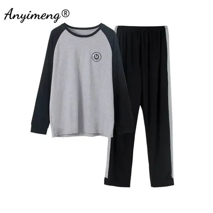 2XL 3XL 4XL hommes coton Pyjamas ensemble élégant Style minimaliste Pijamas grande taille Homsuit po