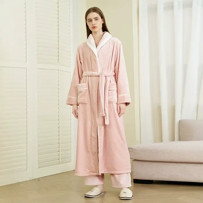 Hommes vêtements de nuit épaissir flanelle Kimono Robe pantalon costume doux
