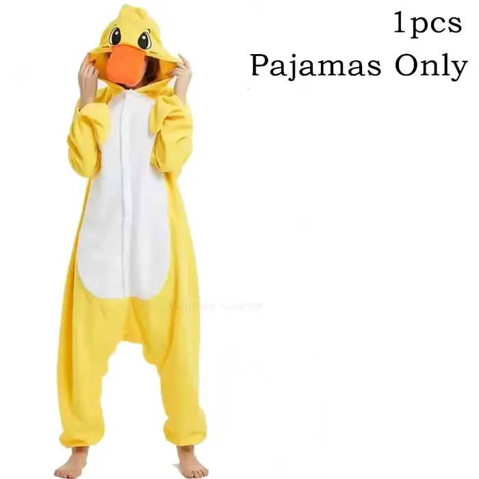 Pyjama Kigurumi Animal Canard Jaune Licorne pour Adulte – Tenue de Nuit de Dessin Animé pour Hallowe
