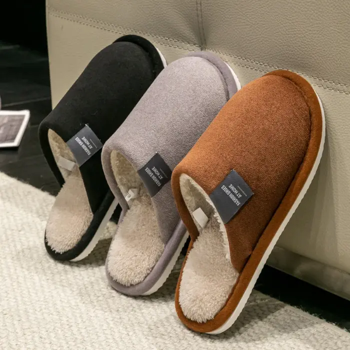 Hiver chaud pantoufles hommes maison antidérapant chaussures souples confortable talon plat