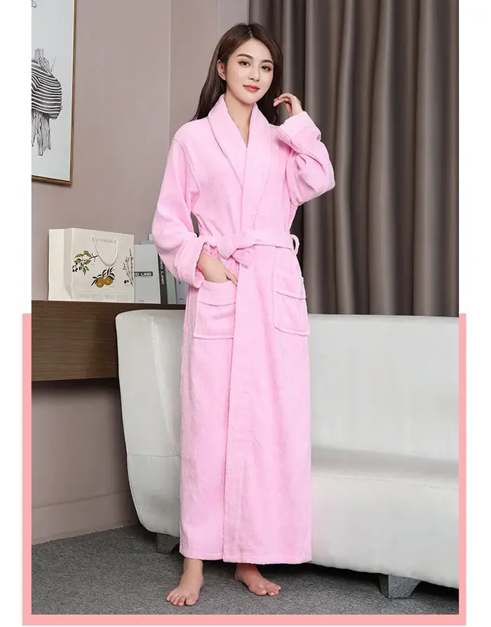 100% coton éponge Extra longue Extra épaisse Robe bleu Robe de bain femmes Robe de nuit vêtements de
