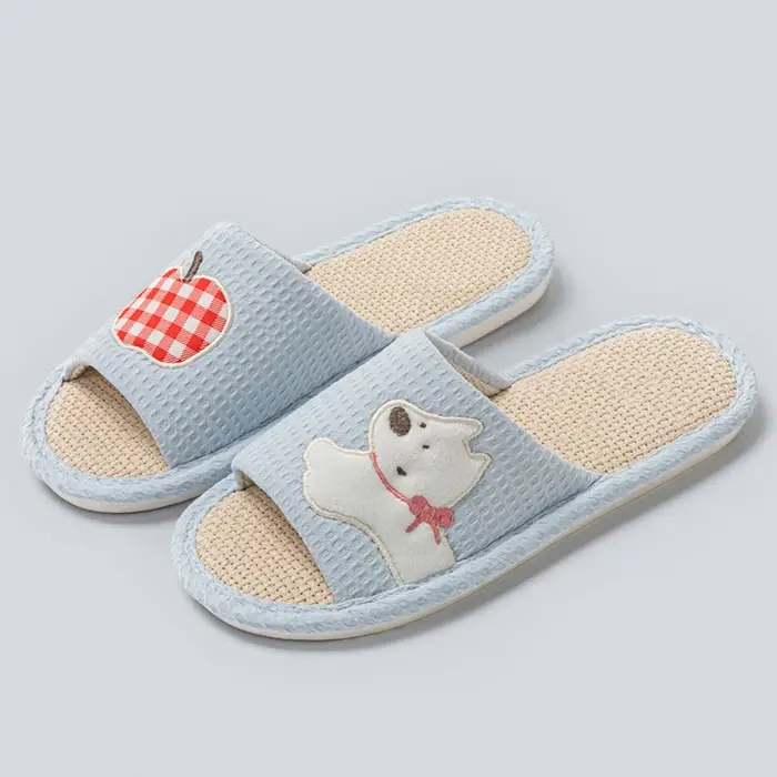 Chaussons en lin pour femmes, chaussures de créateur à motif de dessin animé pour la maison, printem