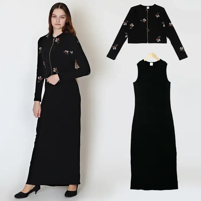 Robe longue cardigan côtelée pour femme avec fermeture éclair dorée