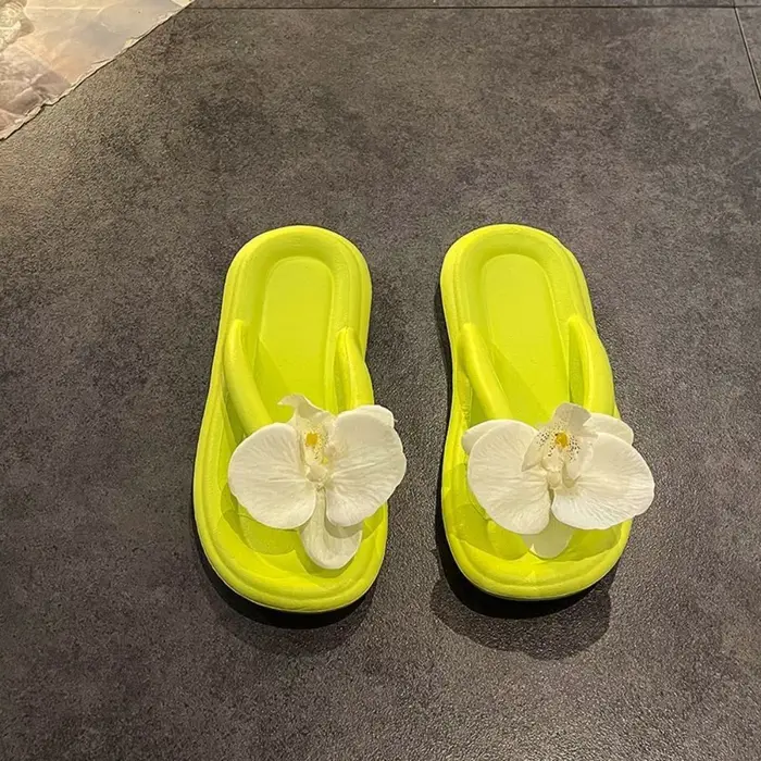 Pantoufles à chevrons doux papillon orchidée tongs PVC doux plage sandale anti-dérapant épaissi femm