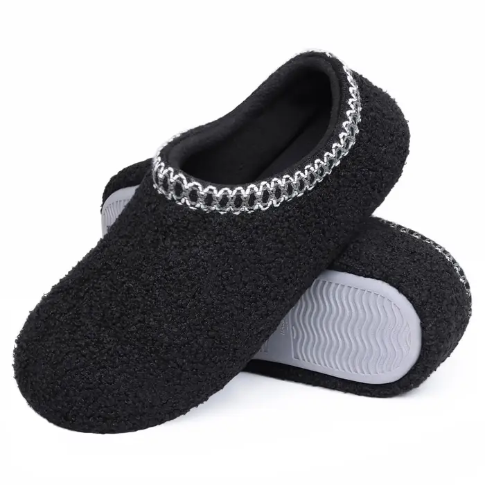 Litfun Teddy polaire chaussons pour femmes semelle en caoutchouc anti-dérapant maison diapositives chaud intérieur