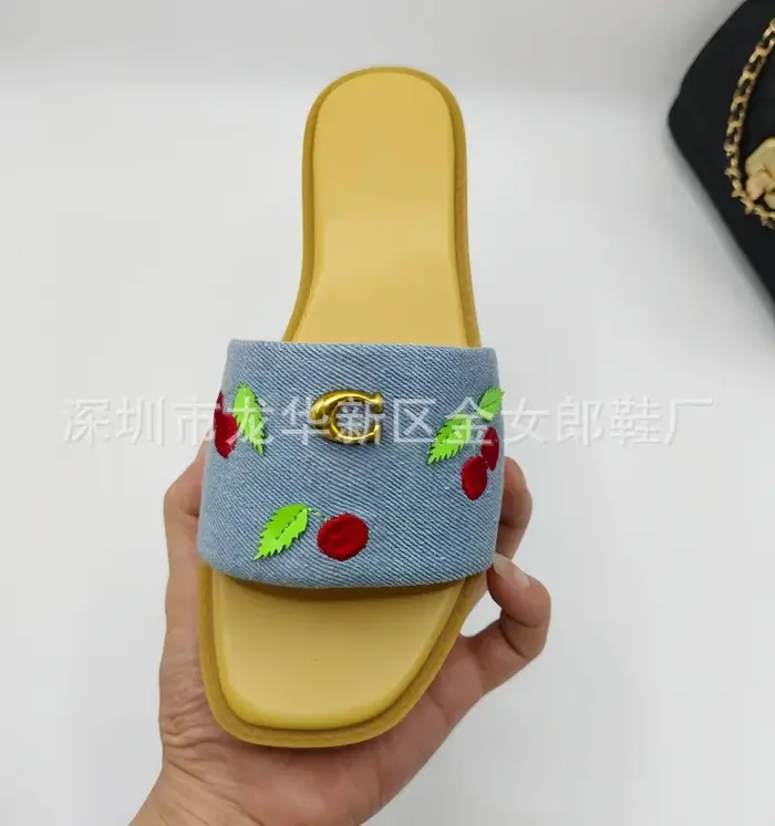 Sandales plates Kouja pour femmes, mode estivale d'extérieur, brodées, avec boucle cerise, grandes t