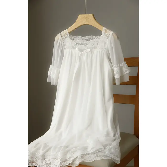 Robe de nuit princesse en dentelle de coton pour bébés filles, pyjama d'été pour tout-petits et adol