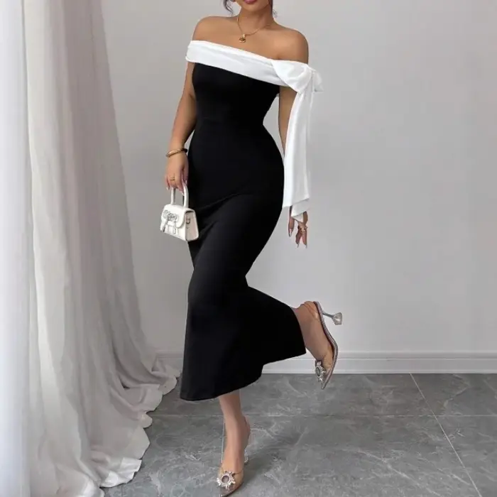 Robe sexy à épaules dénudées et ourlet à la taille