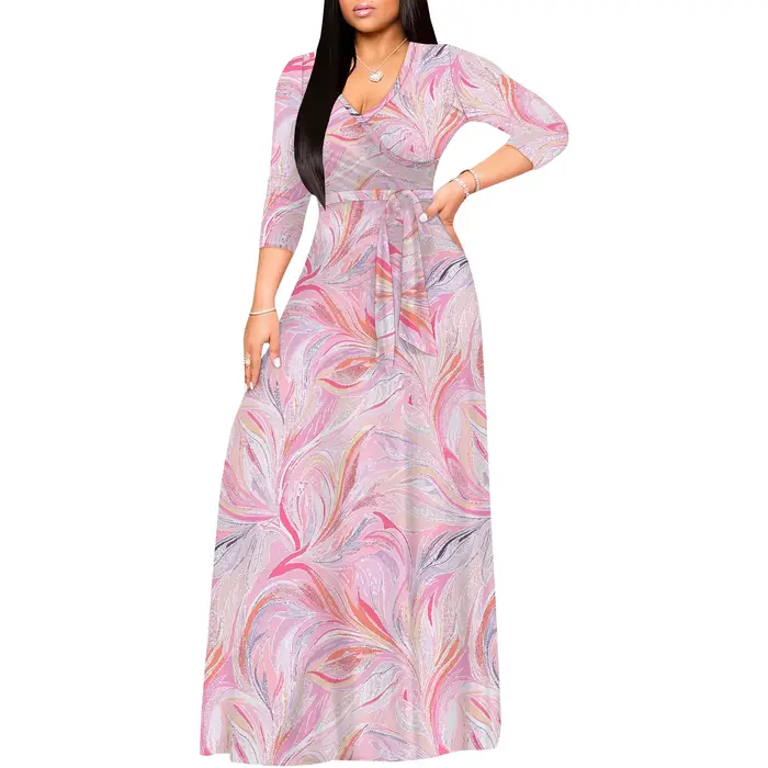 Robes longues grande taille pour femmes, manches 3/4, robe longue pour la saint-valentin, robe trapè
