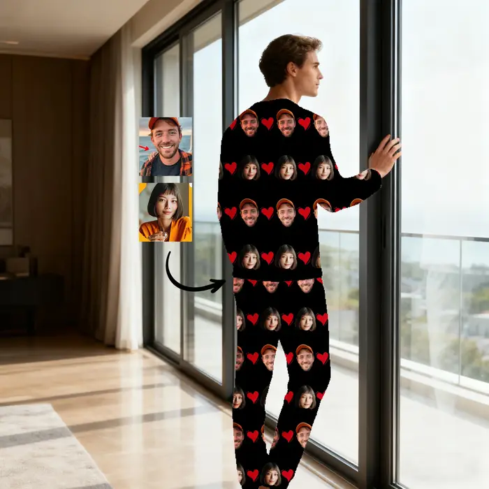 Ensembles de pyjama de famille de visage de Noël personnalisés Ensemble de vêtements de maison avec photo personnalisée