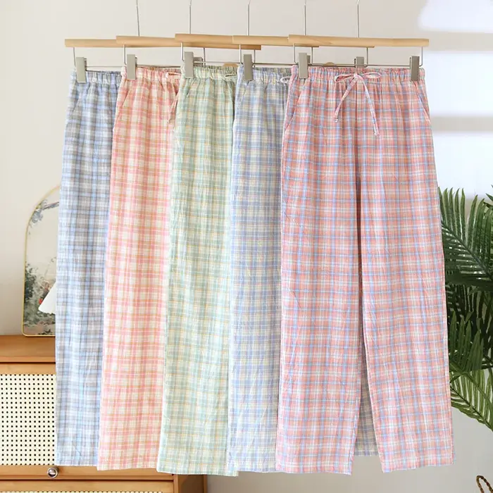 Pantalon de pyjama en pur coton pour Couple, pantalon pour hommes et femmes, Plaid, taille élastique, bas de sommeil, ample, loisirs, printemps et automne