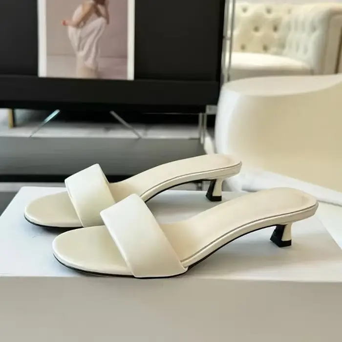 Pantoufles Peep Parker en cuir véritable pour femmes, nouvelles mules à une bande, chaussures d'été 