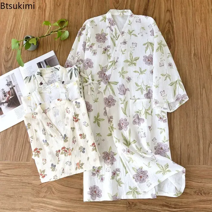 Robe Kimono Femme 2026 – Peignoir 100% Coton Ample à Imprimé Floral