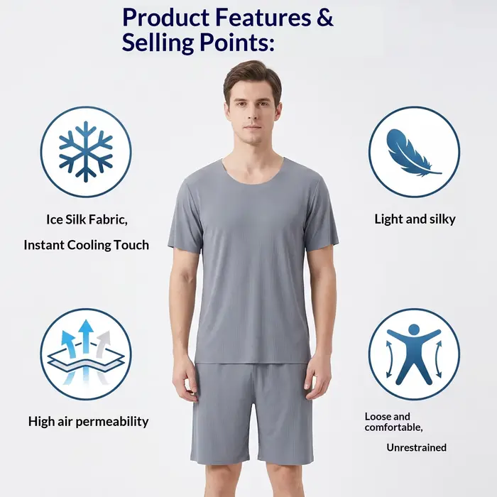 Ensemble de vêtements de détente d'été pour hommes : Pyjama en soie glacée