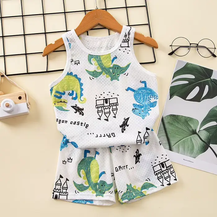 Pyjama court à carreaux pour garçon de 1 à 9 ans, tenue 2024 100% coton, 2 pièces, noir et blanc