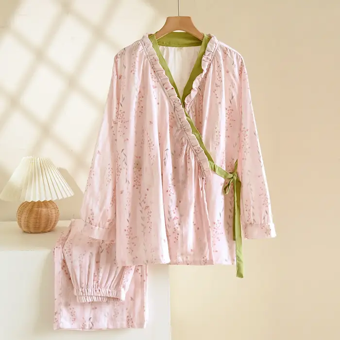 Pyjama chinois style kimono pour femme, collection printemps-automne 2025 – Nouveau cardigan ample à