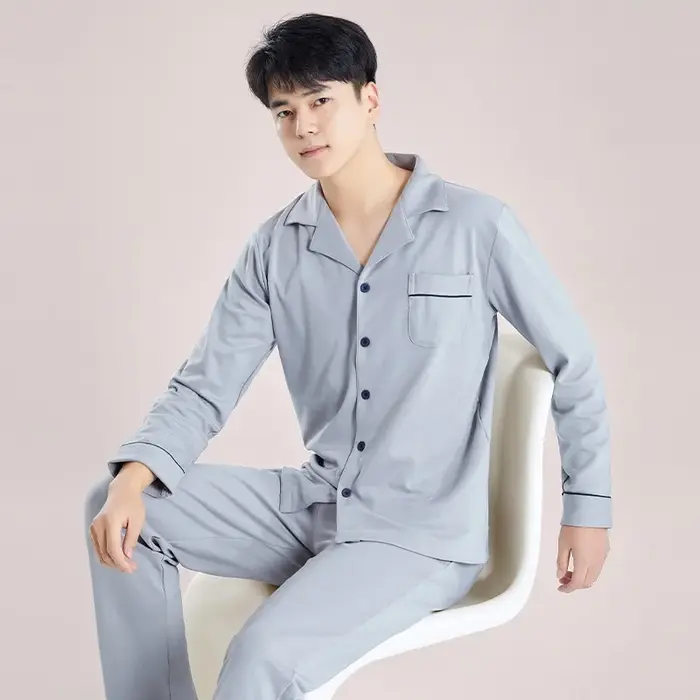Ensemble de pyjamas en coton pour hommes, pyjamas chauds à boutons, vêtements de nuit en coton doux