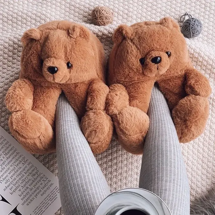 Pantoufles d'hiver en peluche ours en peluche mignon