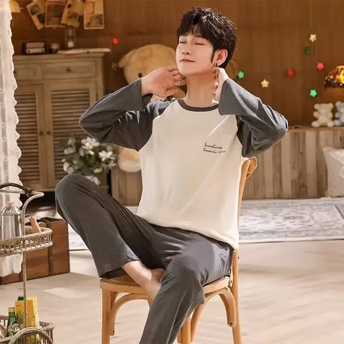 Ensemble pyjama en coton à manches longues pour hommes