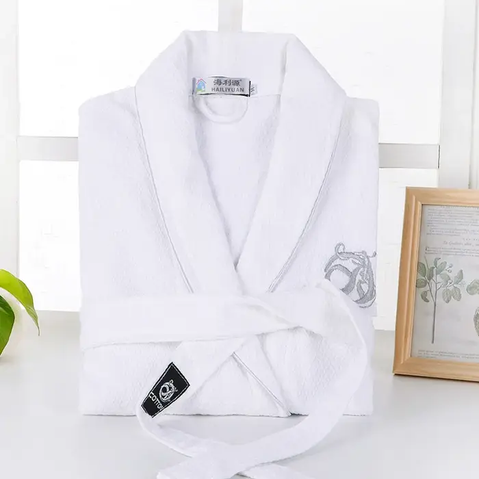Robe Gaufrée 100% Coton pour Homme et Femme, Peignoir Doux, Broderie Décontractée, Vêtements d'Nik, pour Amoureux d'Hôtel
