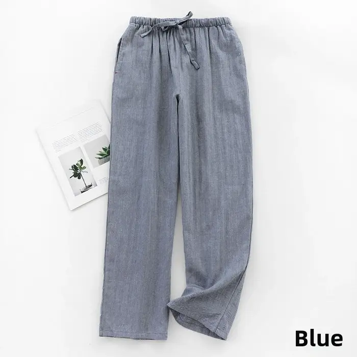 Pantalon de pyjama en coton pour hommes, couleur unie, coupe ample, minimaliste, léger, pour le prin