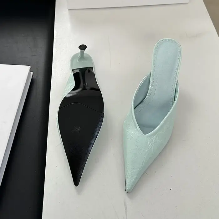 Mules à talons roses pour femmes, chaussures à bout pointu, élégantes, à enfiler, talons hauts fins,