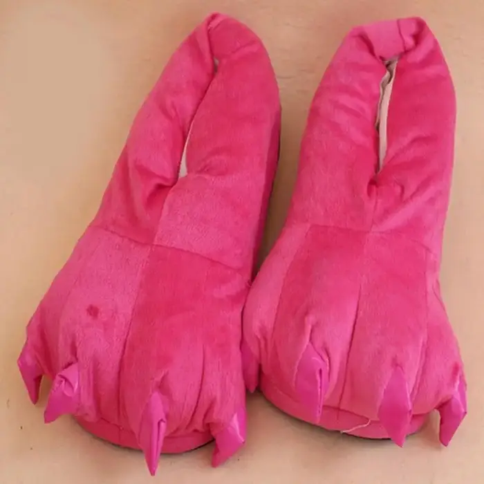 Pantoufles en forme de patte de dinosaure pour hommes, femmes et enfants, pantoufles d'hiver douces 