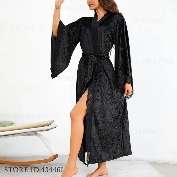 Élégant blanc velours longue Robe Kimono peignoir