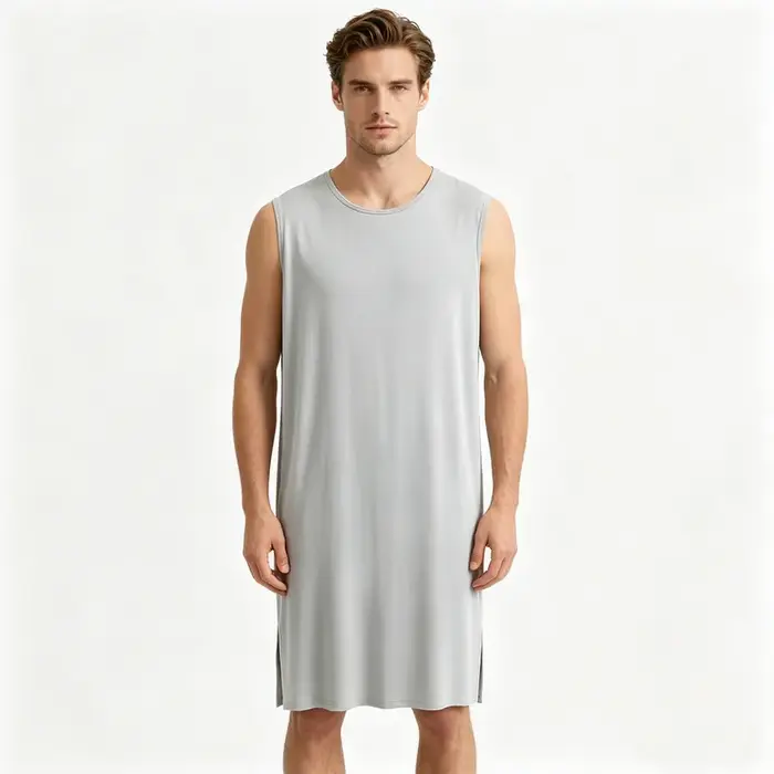 Robe de nuit d'été pour homme en modal fin, col rond, manches courtes, légère, confortable et respir