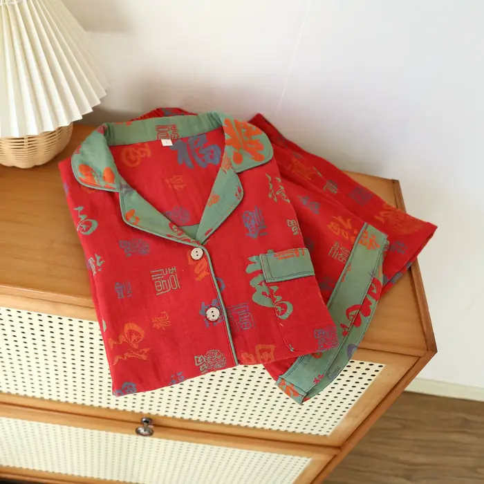 Ensemble pyjama rétro en Jacquard tissé de couleur pour femmes